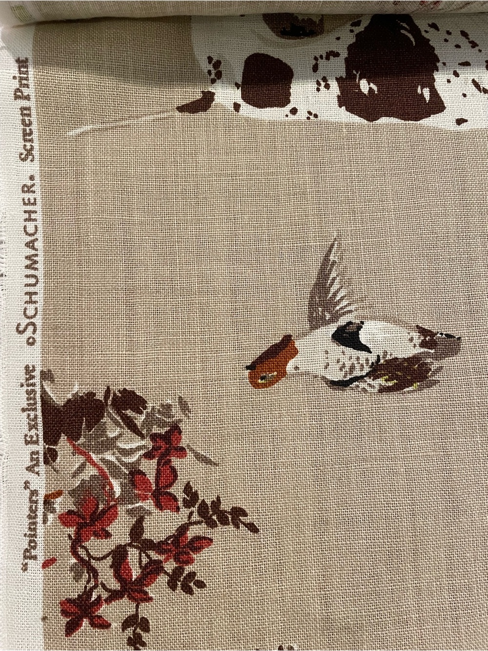 Schumacher Pointers Tan Fabric - Classic Hunting Dog Print - Picture 2 of 3